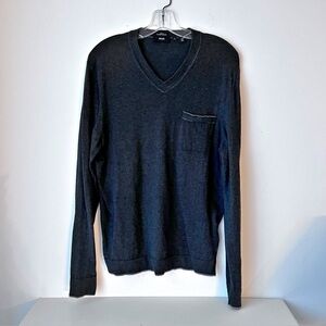 Boss Gray Cashmere Cotton V-Neck Men’s Sweater Top Size XL